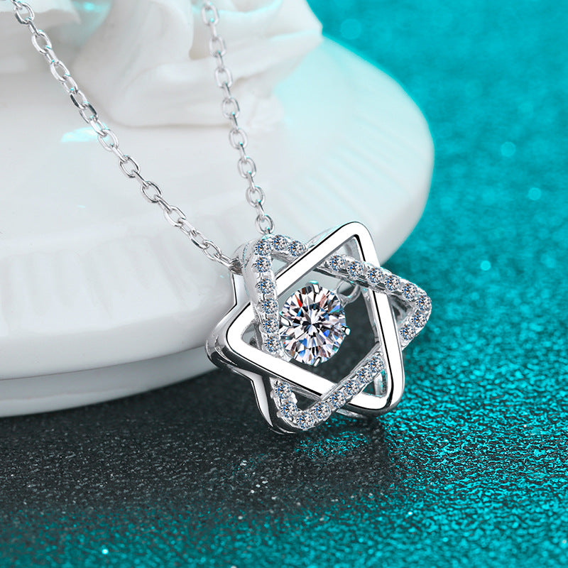 S925 Sterling Silver Hexagram Pendant Necklace - 0.5CT Moissanite PT950-Plated Collarbone Chain