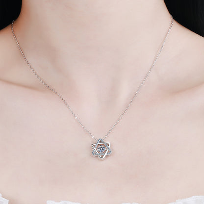 S925 Sterling Silver Hexagram Pendant Necklace - 0.5CT Moissanite PT950-Plated Collarbone Chain