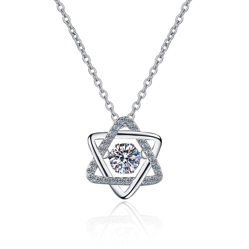 S925 Sterling Silver Hexagram Pendant Necklace - 0.5CT Moissanite PT950-Plated Collarbone Chain