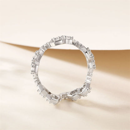 S925 Sterling Silver Honeycomb Ring - Unique Geometric Zirconia Wedding Jewelry