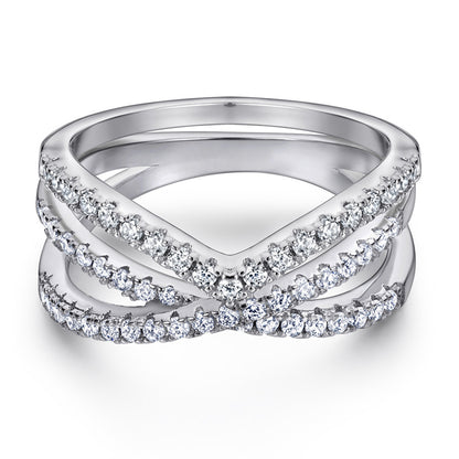 S925 Sterling Silver Interlocking Ring Set - Modern Twisted Pavé Zirconia Jewelry