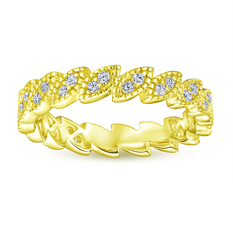 S925 Sterling Silver Leaf-Inspired Stackable Ring - Elegant Pavé Zirconia Band