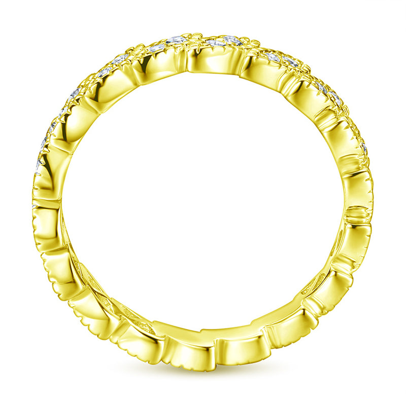 S925 Sterling Silver Leaf-Inspired Stackable Ring - Elegant Pavé Zirconia Band