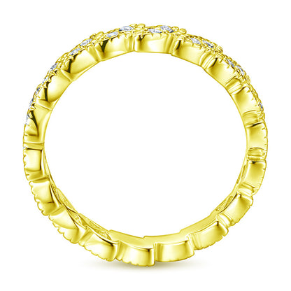 S925 Sterling Silver Leaf-Inspired Stackable Ring - Elegant Pavé Zirconia Band