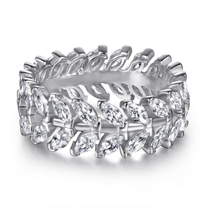S925 Sterling Silver Leaf Eternity Band - Full Pavé Zirconia Nature-Inspired Ring