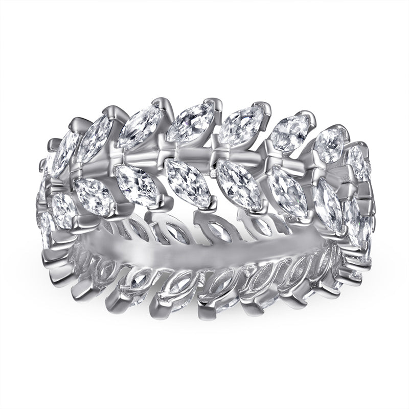 S925 Sterling Silver Leaf Eternity Band - Full Pavé Zirconia Nature-Inspired Ring
