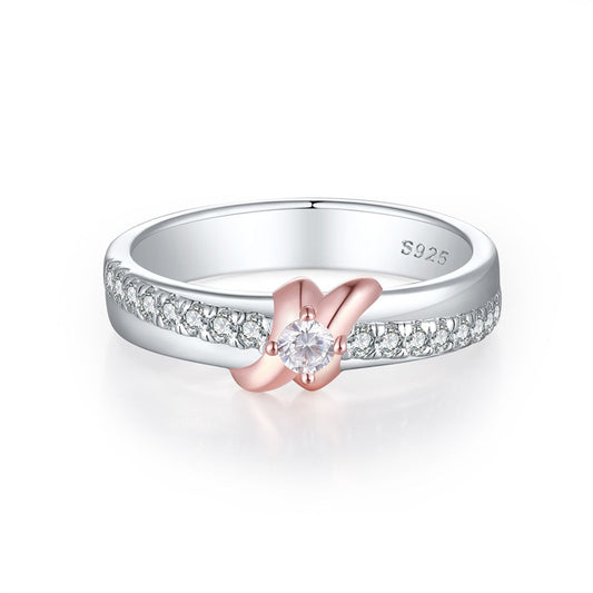 S925 Sterling Silver Letter Ring - Modern Two-Tone Heart Design Wedding Jewelry