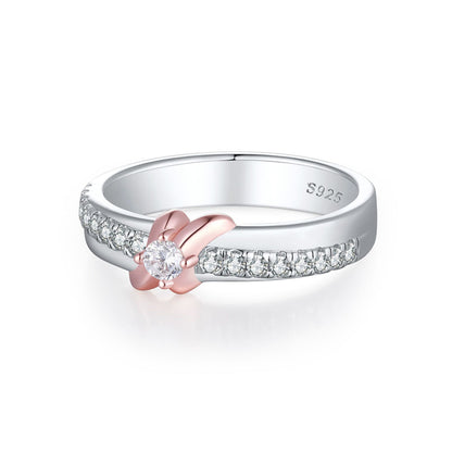 S925 Sterling Silver Letter Ring - Modern Two-Tone Heart Design Wedding Jewelry