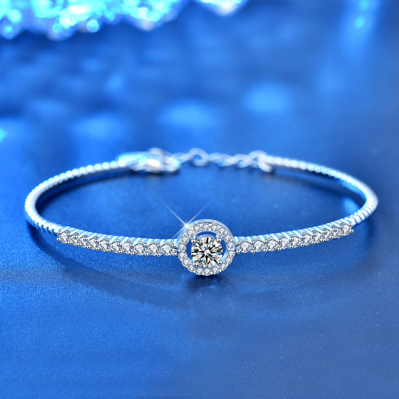 S925 Sterling Silver Light Luxury Bracelet with 0.5ct Moissanite Rhodium Plated Geometric Jewelry