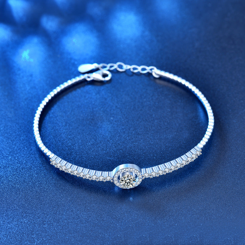 S925 Sterling Silver Light Luxury Bracelet with 0.5ct Moissanite Rhodium Plated Geometric Jewelry