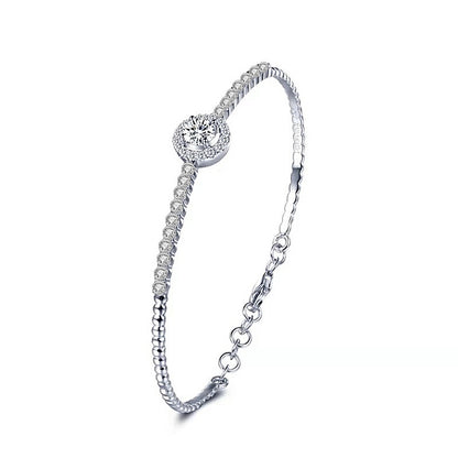 S925 Sterling Silver Light Luxury Bracelet with 0.5ct Moissanite Rhodium Plated Geometric Jewelry
