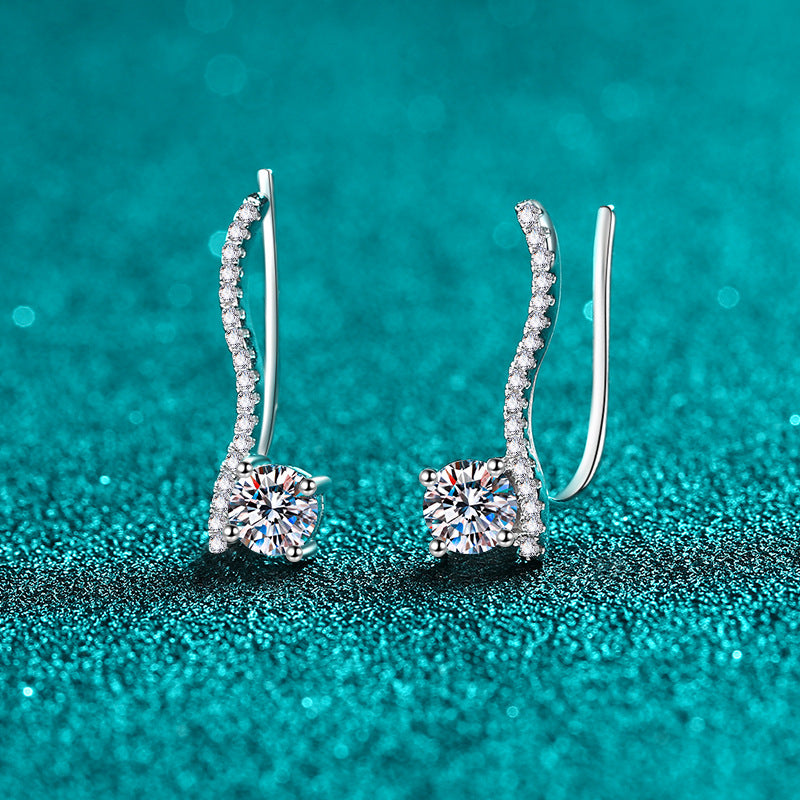S925 Sterling Silver Linear Design Moissanite Stud Earrings - 1CT Floral-Inspired Elegance