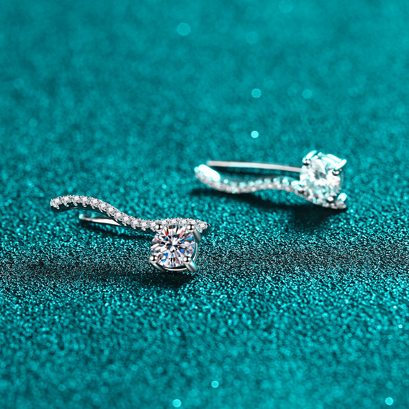 S925 Sterling Silver Linear Design Moissanite Stud Earrings - 1CT Floral-Inspired Elegance