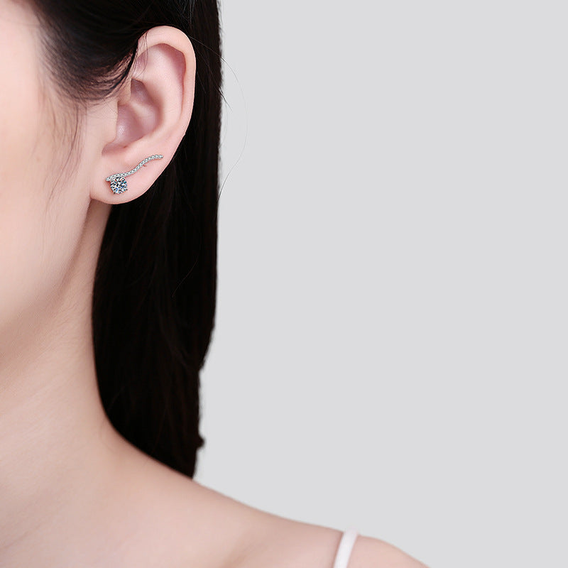 S925 Sterling Silver Linear Design Moissanite Stud Earrings - 1CT Floral-Inspired Elegance