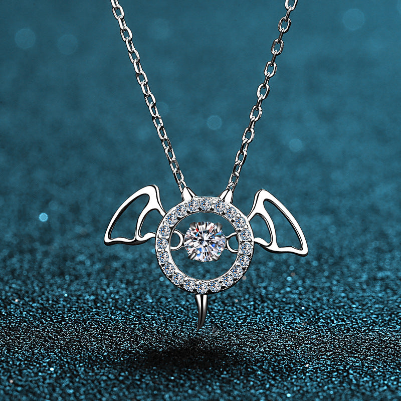 S925 Sterling Silver Little Devil Pendant Necklace - 0.3CT Moissanite PT950-Plated Chain