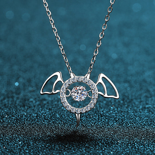 S925 Sterling Silver Little Devil Pendant Necklace - 0.3CT Moissanite PT950-Plated Chain