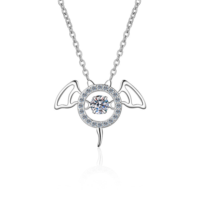 S925 Sterling Silver Little Devil Pendant Necklace - 0.3CT Moissanite PT950-Plated Chain