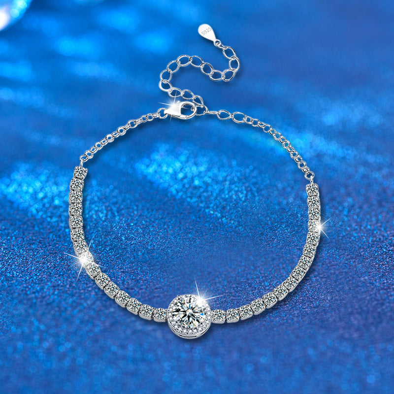 S925 Sterling Silver Lobster Clasp Geometric Bracelet with 1ct Moissanite Business Gift Jewelry Rhodium Plated