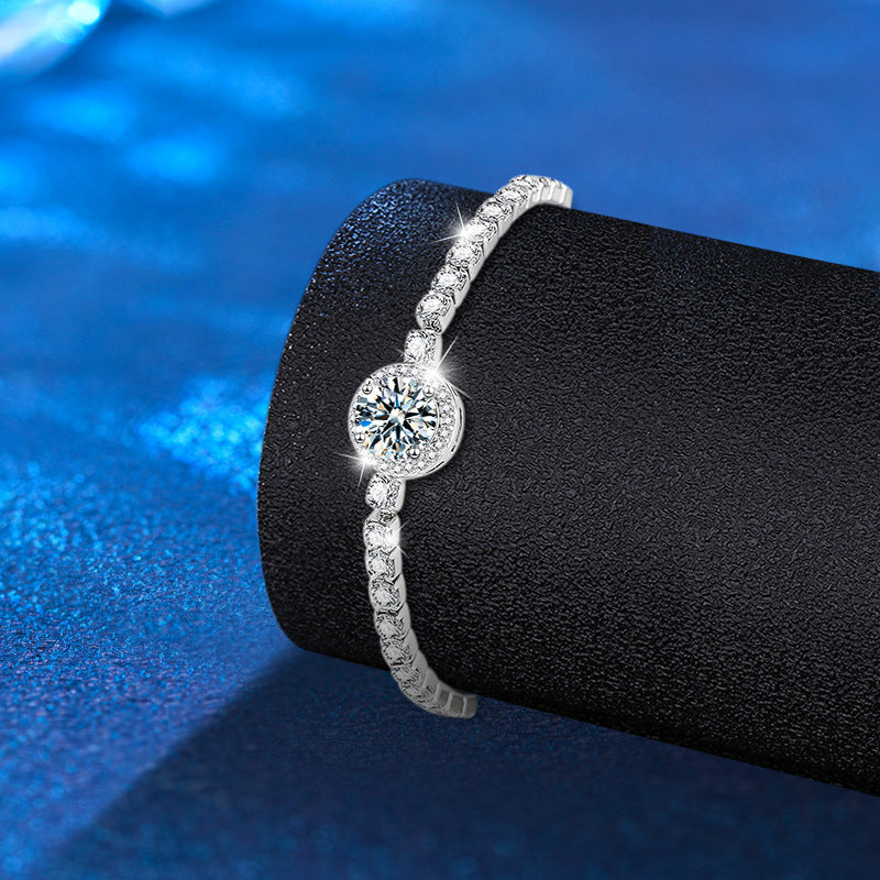 S925 Sterling Silver Lobster Clasp Geometric Bracelet with 1ct Moissanite Business Gift Jewelry Rhodium Plated