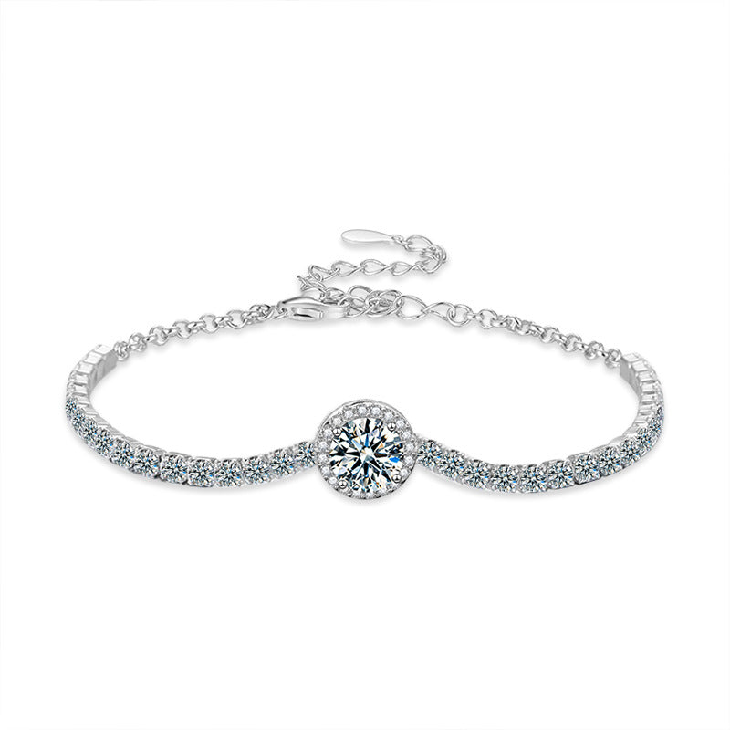S925 Sterling Silver Lobster Clasp Geometric Bracelet with 1ct Moissanite Business Gift Jewelry Rhodium Plated