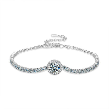 S925 Sterling Silver Lobster Clasp Geometric Bracelet with 1ct Moissanite Business Gift Jewelry Rhodium Plated