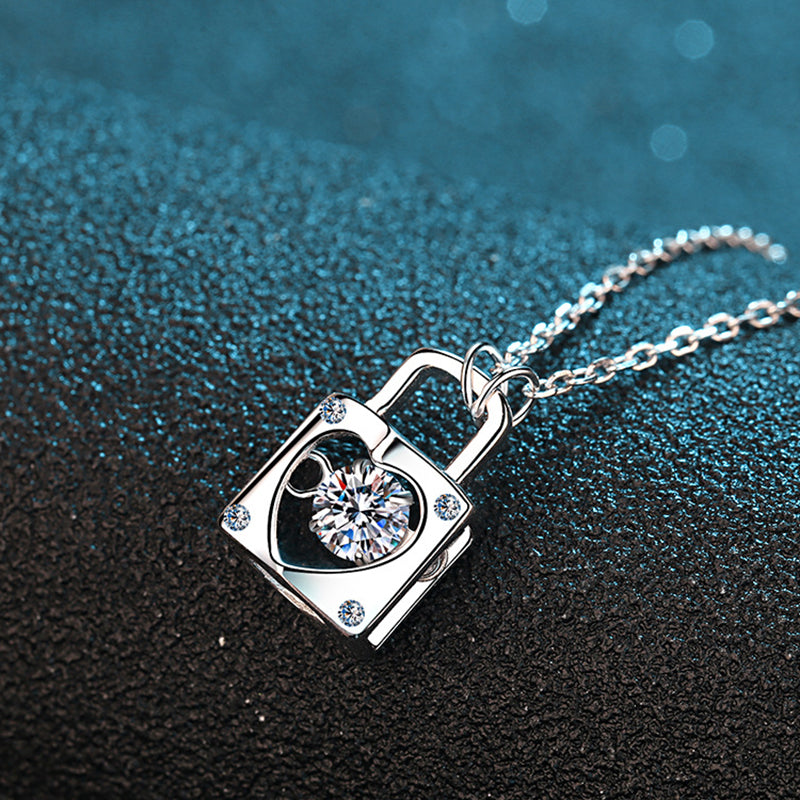 S925 Sterling Silver Lock & Key Pendant Necklace - 0.3CT Moissanite Love Symbol Chain