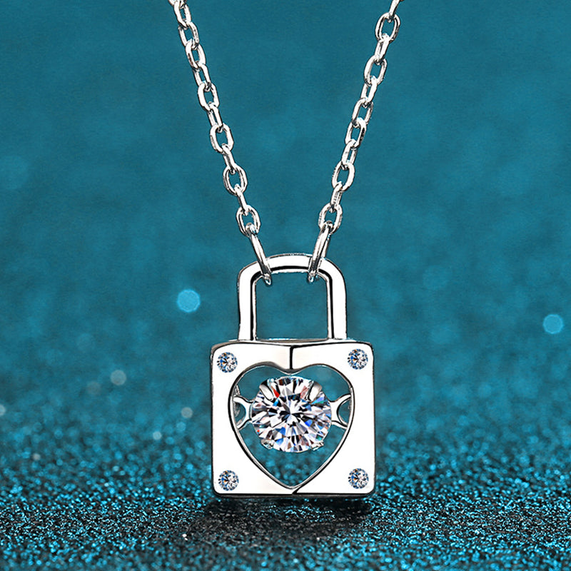 S925 Sterling Silver Lock & Key Pendant Necklace - 0.3CT Moissanite Love Symbol Chain