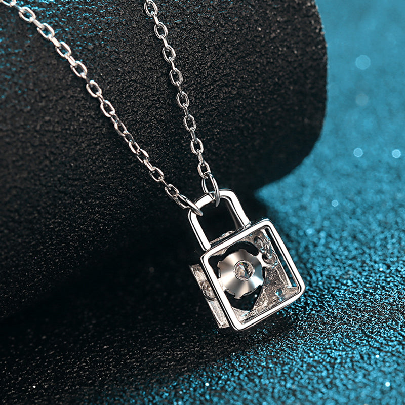 S925 Sterling Silver Lock & Key Pendant Necklace - 0.3CT Moissanite Love Symbol Chain