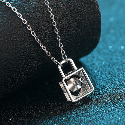 S925 Sterling Silver Lock & Key Pendant Necklace - 0.3CT Moissanite Love Symbol Chain