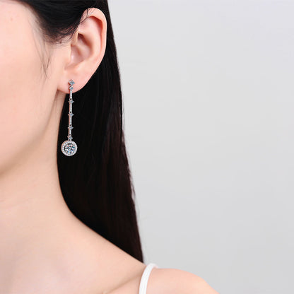 S925 Sterling Silver Long Tassel Drop Earrings - 2CT Moissanite with Cultural Motifs