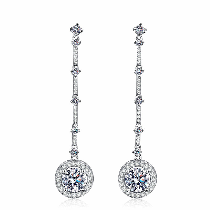 S925 Sterling Silver Long Tassel Drop Earrings - 2CT Moissanite with Cultural Motifs