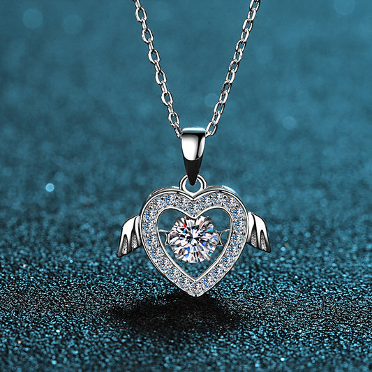 S925 Sterling Silver "Lovebirds" Heart Pendant Necklace - 0.5CT Moissanite PT950-Plated Chain