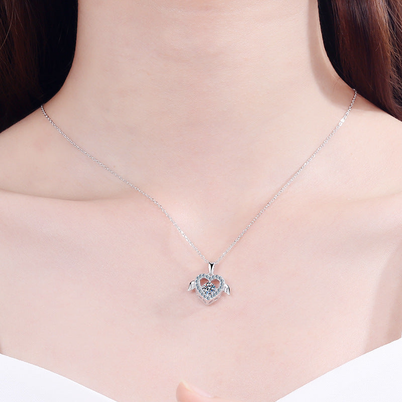 S925 Sterling Silver "Lovebirds" Heart Pendant Necklace - 0.5CT Moissanite PT950-Plated Chain