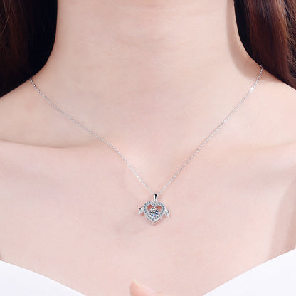 S925 Sterling Silver "Lovebirds" Heart Pendant Necklace - 0.5CT Moissanite PT950-Plated Chain