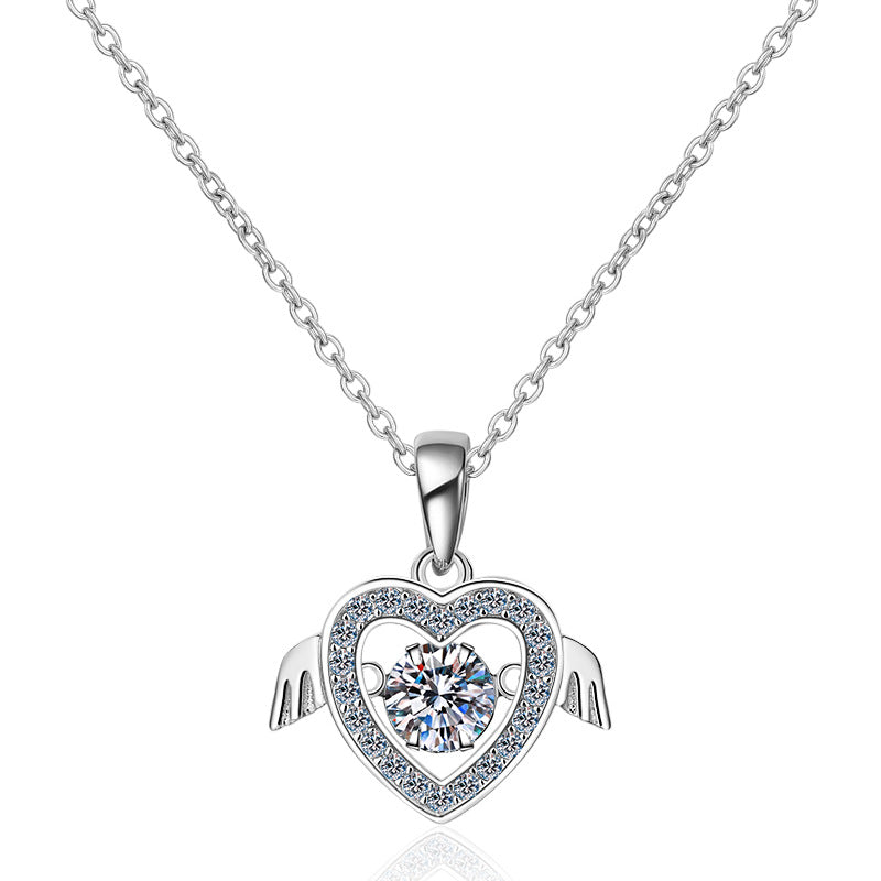 S925 Sterling Silver "Lovebirds" Heart Pendant Necklace - 0.5CT Moissanite PT950-Plated Chain