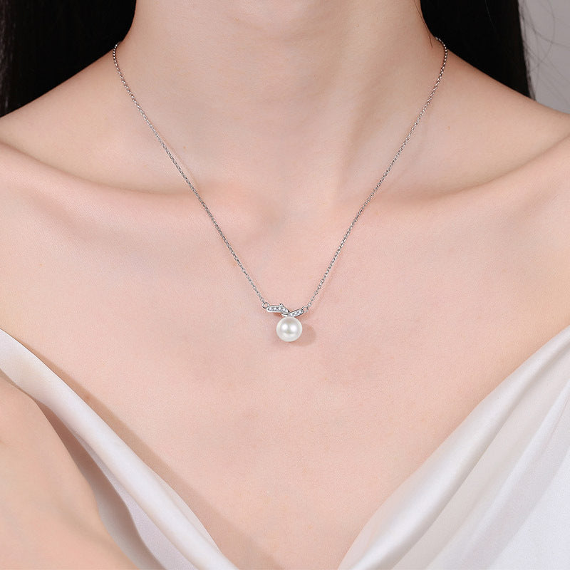 S925 Sterling Silver Lulu Tong Necklace - 10.5-Point Moissanite & Pearl Pendant Elegant Layered Choker