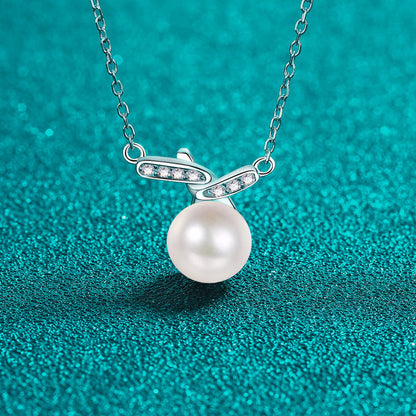 S925 Sterling Silver Lulu Tong Necklace - 10.5-Point Moissanite & Pearl Pendant Elegant Layered Choker