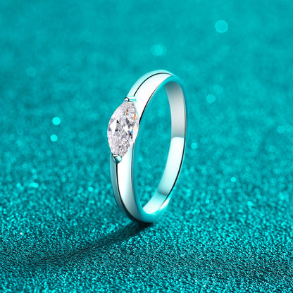 S925 Sterling Silver Marquise Cut Moissanite Ring | Platinum Plated Minimalist Design