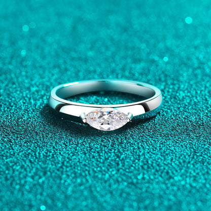 S925 Sterling Silver Marquise Cut Moissanite Ring | Platinum Plated Minimalist Design