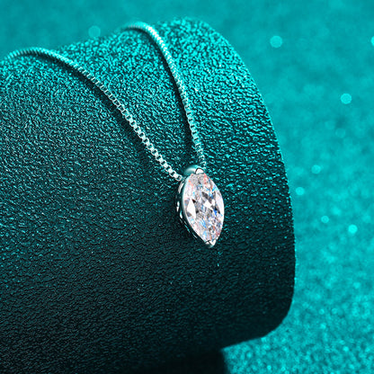 S925 Sterling Silver Marquise Moissanite Pendant Necklace - Minimalist Teardrop Choker for Women