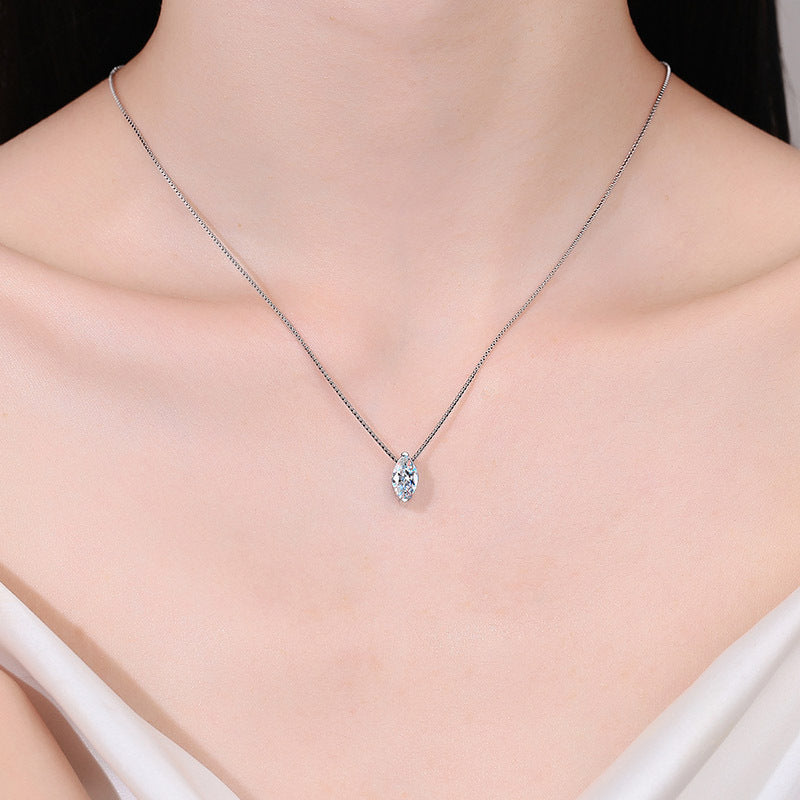 S925 Sterling Silver Marquise Moissanite Pendant Necklace - Minimalist Teardrop Choker for Women