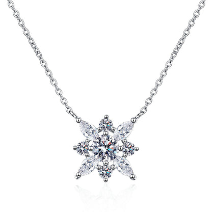 S925 Sterling Silver Marquise Snowflake Pendant Necklace - 0.5CT Moissanite Office-to-Evening Chain