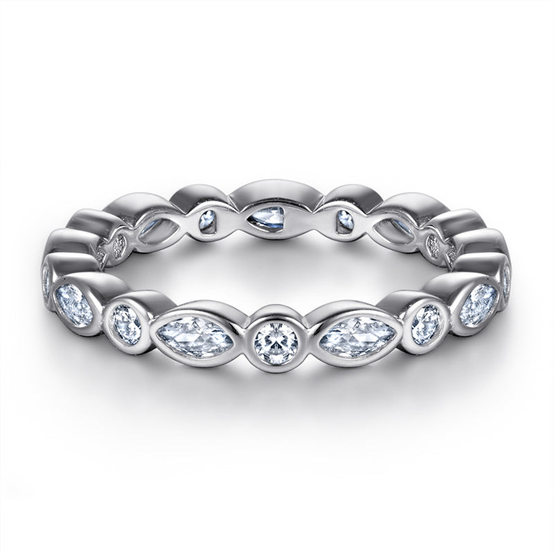 S925 Sterling Silver Marquise & Round Eternity Ring – Full Pave Stackable Band