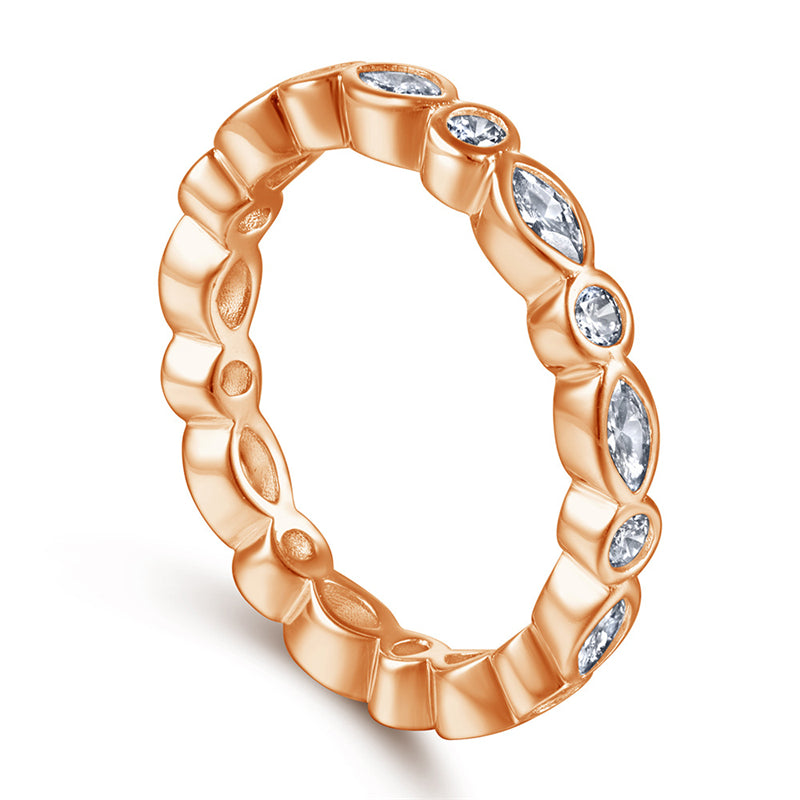 S925 Sterling Silver Marquise & Round Eternity Ring – Full Pave Stackable Band