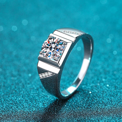 S925 Sterling Silver Men's Moissanite Ring | 1-2ct Bold Geometric Camellia Design