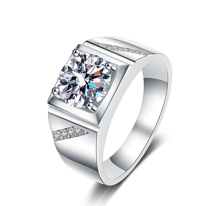 S925 Sterling Silver Men's Moissanite Ring | 1-2ct Bold Geometric Camellia Design