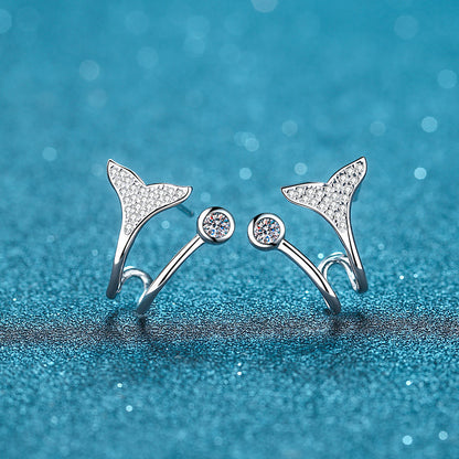 S925 Sterling Silver Mermaid Tail Drop Earrings - PT950 Gold Plated with 0.42CT Moissanite