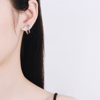 S925 Sterling Silver Mermaid Tail Drop Earrings - PT950 Gold Plated with 0.42CT Moissanite