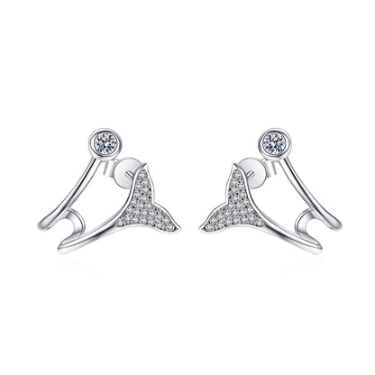 S925 Sterling Silver Mermaid Tail Drop Earrings - PT950 Gold Plated with 0.42CT Moissanite