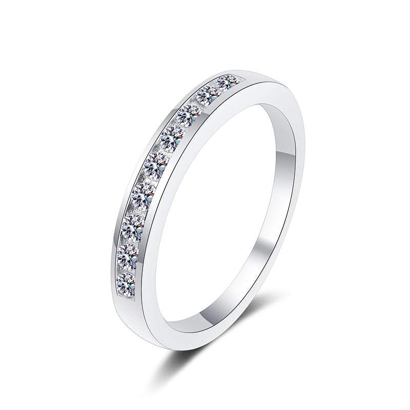 S925 Sterling Silver Minimalist 0.27ct Moissanite Channel Set Eternity Ring with Fruit Motifs